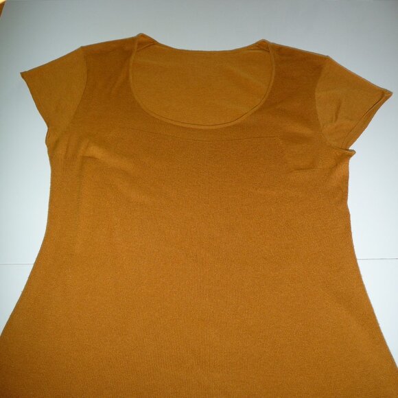 ITALIAN BURNTED ORANGE SILK COTTON BLEND SHORT SLEEVE BLOUSE GENTLY USED SIZE L - Picture 3 of 6